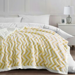 Rackhams Jacquard Chevron Sherpa Reverse Throw - 150cm x 200cm - Yellow
