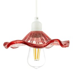 Rackhams Designer Ribbed Rose Pink Glass Pendant Shade with Wavy Ruffled Edge
