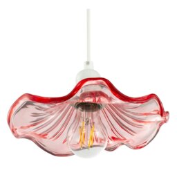 Rackhams Designer Ribbed Rose Pink Glass Pendant Shade with Wavy Ruffled Edge - thumbnail 5
