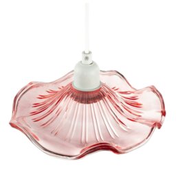 Rackhams Designer Ribbed Rose Pink Glass Pendant Shade with Wavy Ruffled Edge - thumbnail 3