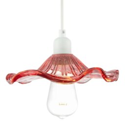 Rackhams Designer Ribbed Rose Pink Glass Pendant Shade with Wavy Ruffled Edge - thumbnail 2