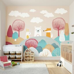 Rackhams Woodland Animals Wall Mural - Orange - Large - W350cm x H280cm - thumbnail 1