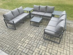 Rackhams Aluminium 9 Seater Outdoor Garden Furniture Set Patio Lounge Sofa with Square Coffee Table 2 Side Tables Conservatory Set Dark Grey - thumbnail 2