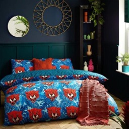 Rackhams Untamed Cheetah Duvet Cover Set - Blue - Single - Blue - 50% Cotton/50% Polyester