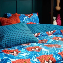 Rackhams Untamed Cheetah Duvet Cover Set - Blue - Single - Blue - 50% Cotton/50% Polyester - thumbnail 3