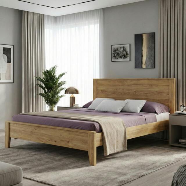 Rackhams Denver Walnut Solid Pine Bed Frame, Flat Panel Headboard, 4 Sizes Single to King - Double (4'6) - image 1