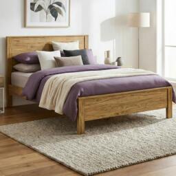 Rackhams Denver Walnut Solid Pine Bed Frame, Flat Panel Headboard, 4 Sizes Single to King - Double (4'6) - thumbnail 5