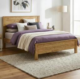 Rackhams Denver Walnut Solid Pine Bed Frame, Flat Panel Headboard, 4 Sizes Single to King - Double (4'6) - thumbnail 2