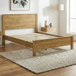 Rackhams Denver Walnut Solid Pine Bed Frame, Flat Panel Headboard, 4 Sizes Single to King - Double (4'6) - thumbnail 4