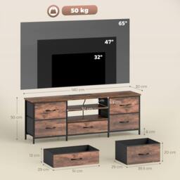 Rackhams TV Unit with Charging Station, TV Stand for TVs up to 65 Inch - Wood effect - 1 - Dark wood effect - thumbnail 4