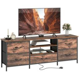 Rackhams TV Unit with Charging Station, TV Stand for TVs up to 65 Inch - Wood effect - 1 - Dark wood effect - thumbnail 3