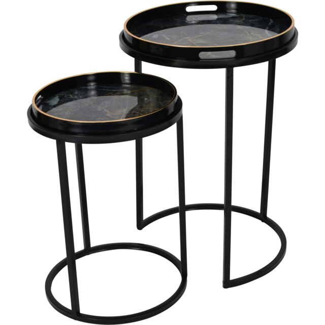 Rackhams Vesuvius Black and Gold Set of 2 Side Tray Tables with Removable Trays - image 1
