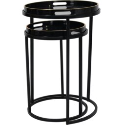 Rackhams Vesuvius Black and Gold Set of 2 Side Tray Tables with Removable Trays - thumbnail 4