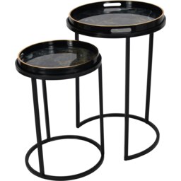 Rackhams Vesuvius Black and Gold Set of 2 Side Tray Tables with Removable Trays