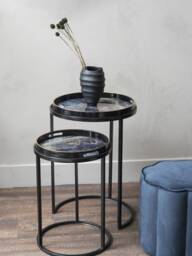Rackhams Vesuvius Black and Gold Set of 2 Side Tray Tables with Removable Trays - thumbnail 2