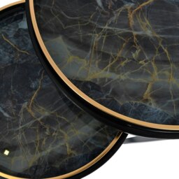 Rackhams Vesuvius Black and Gold Set of 2 Side Tray Tables with Removable Trays - thumbnail 3