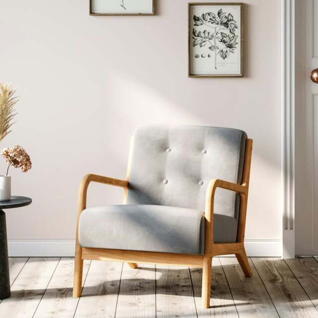Rackhams Wood Single Sofa Lounge Chair with Cushion - Light Wood - image 1