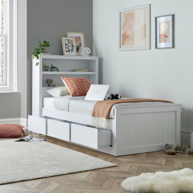 Rackhams Enzo White Wooden 3 Drawer Bookcase Bed Single - Single - No Matress - image 1