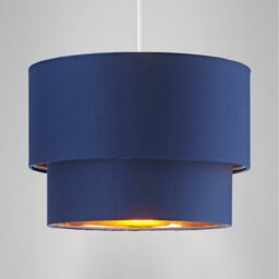 "Rackhams Modern 10"" Navy Blue Cotton Double Tier Ceiling Shade with Shiny Copper Inner" - thumbnail 6