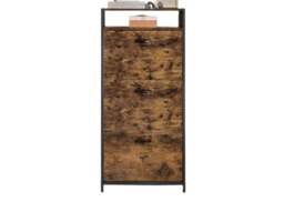Rackhams Slim Rustic Brown & Black Shoe Cabinet with 3 Fold-Out Doors - Industrial Style - thumbnail 3