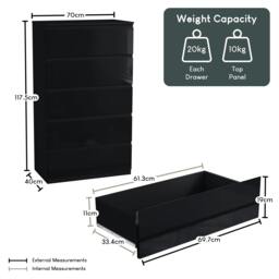 Rackhams Glinton 5 Drawer Chest, Black - Grey - thumbnail 4