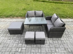 Rackhams Outdoor Garden Furniture Sets 6 Pieces Rattan Furniture Manual Wicker Patio Sofa Patio Conversation Set with 3 Footstools Dark Grey Mixed - thumbnail 1