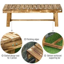 Rackhams 1 Piece 2-seater Outdoor Indoor Wooden Garden Bench Fir Patio Loveseat, 110L x 38W x 35Hcm, Carbonised - thumbnail 5