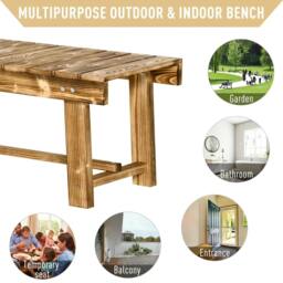 Rackhams 1 Piece 2-seater Outdoor Indoor Wooden Garden Bench Fir Patio Loveseat, 110L x 38W x 35Hcm, Carbonised - thumbnail 4