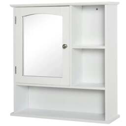 Rackhams Bathroom Cabinet, Wall Mount Storage Organizer with Mirror, Adjustable Shelf for Bathroom, Kitchen, Bedroom, White - thumbnail 1