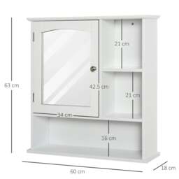 Rackhams Bathroom Cabinet, Wall Mount Storage Organizer with Mirror, Adjustable Shelf for Bathroom, Kitchen, Bedroom, White - thumbnail 3