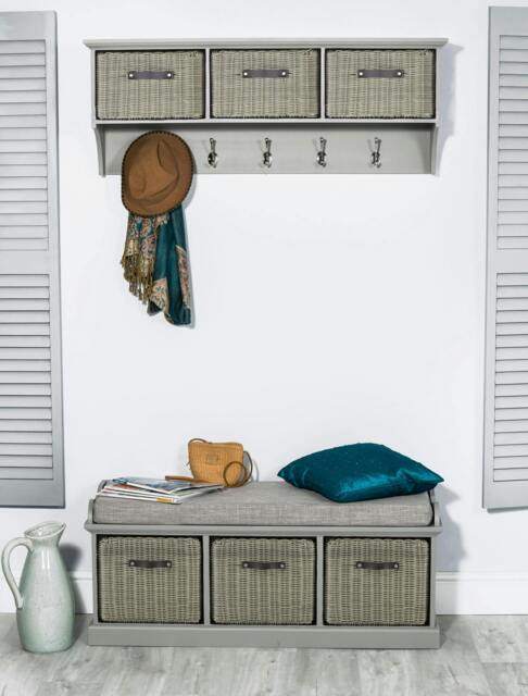 Rackhams Tetbury Large Hallway Set with Storage Baskets and Cushion Seat - Dove Grey, Grey