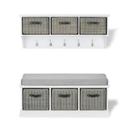 Rackhams Tetbury Large Hallway Set with Storage Baskets and Cushion Seat - Dove Grey, Grey - thumbnail 3