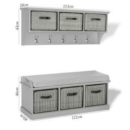 Rackhams Tetbury Large Hallway Set with Storage Baskets and Cushion Seat - Dove Grey, Grey - thumbnail 6