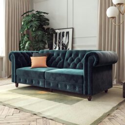 Rackhams Felix Chesterfield Sofa Bed in Velvet Blue - Blue - thumbnail 2