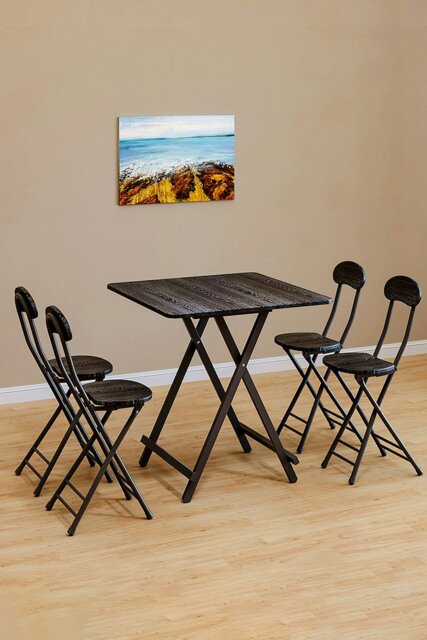 Rackhams 5pcs Folding Table and 4 Chairs Set Indoor Outdoor Bistro Kitchen Dining Set Furniture - Black - image 1