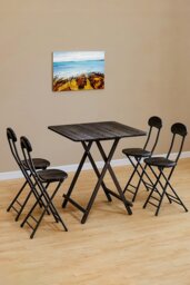 Rackhams 5pcs Folding Table and 4 Chairs Set Indoor Outdoor Bistro Kitchen Dining Set Furniture - Black - thumbnail 1
