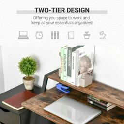 Rackhams Writing Desk Computer Table Home Office PC Laptop Workstation Storage Shelf 84L x 45W cm Rustic Brown - thumbnail 4