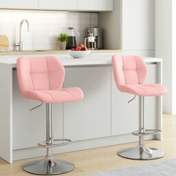 Rackhams Set of 2 Pink PU Leather Bar Stools – Adjustable Swivel Counter Chairs with Backrest - thumbnail 6