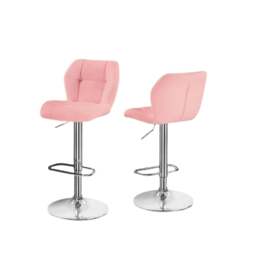 Rackhams Set of 2 Pink PU Leather Bar Stools – Adjustable Swivel Counter Chairs with Backrest - thumbnail 5