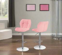 Rackhams Set of 2 Pink PU Leather Bar Stools – Adjustable Swivel Counter Chairs with Backrest - thumbnail 2