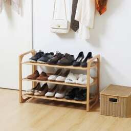 Rackhams Bamboo Shoe Rack, 3-tier Shoe Storage Shelf for 9 Pair Shoes for Entryway - thumbnail 3