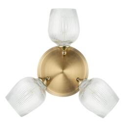 Rackhams Antique Brass Triple Spot Ceiling Light with Clear Ribbed Glass Shades - thumbnail 3