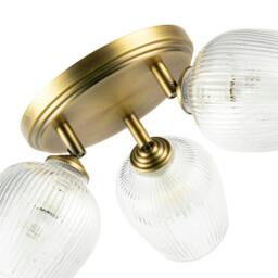 Rackhams Antique Brass Triple Spot Ceiling Light with Clear Ribbed Glass Shades - thumbnail 5