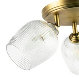 Rackhams Antique Brass Triple Spot Ceiling Light with Clear Ribbed Glass Shades - thumbnail 4