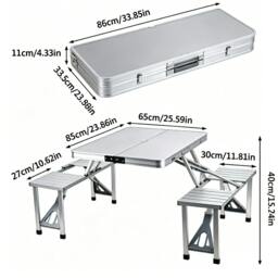 Rackhams Aluminium Folding Picnic Table & Chairs Set Portable Outdoor Camping Bench - thumbnail 4