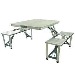 Rackhams Aluminium Folding Picnic Table & Chairs Set Portable Outdoor Camping Bench - thumbnail 1