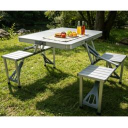 Rackhams Aluminium Folding Picnic Table & Chairs Set Portable Outdoor Camping Bench - thumbnail 5