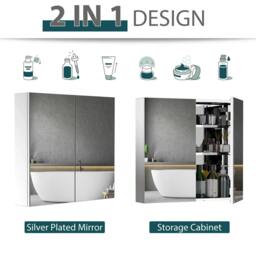 Rackhams Bathroom Mirror Cabinet, Stainless Steel Wall Mounted Bathroom Storage Cabinet with Double Doors, 60x55cm - thumbnail 5