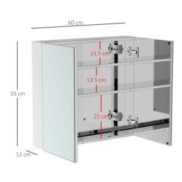 Rackhams Bathroom Mirror Cabinet, Stainless Steel Wall Mounted Bathroom Storage Cabinet with Double Doors, 60x55cm - thumbnail 3