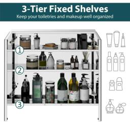 Rackhams Bathroom Mirror Cabinet, Stainless Steel Wall Mounted Bathroom Storage Cabinet with Double Doors, 60x55cm - thumbnail 6